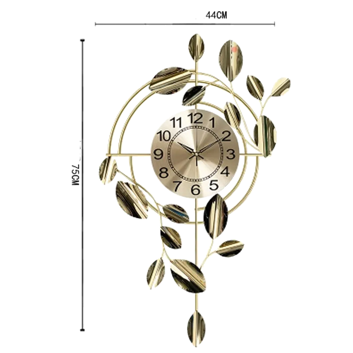 Silent Metal Minimalist Clock | Golden Leaves & Vines