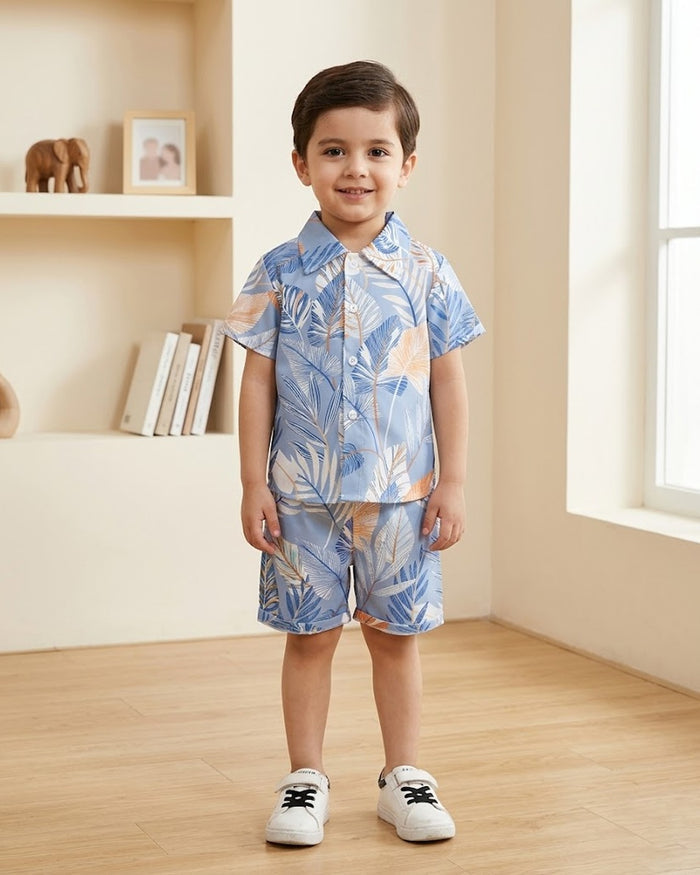 Sky Blue Floral Kids Short Set