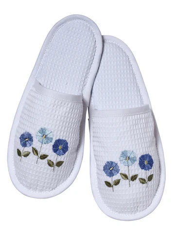 Slippers, Waffle Weave, Embroidered