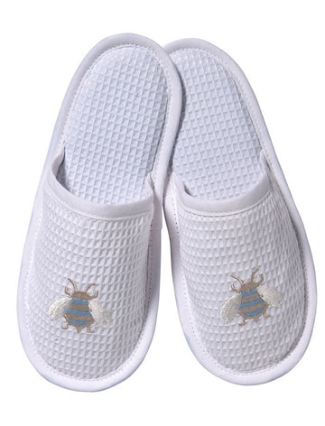Slippers, Waffle Weave, Embroidered