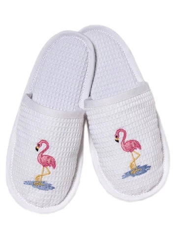 Slippers, Waffle Weave, Embroidered