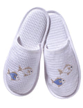 Slippers, Waffle Weave, School of Fish (Beige/Blue)