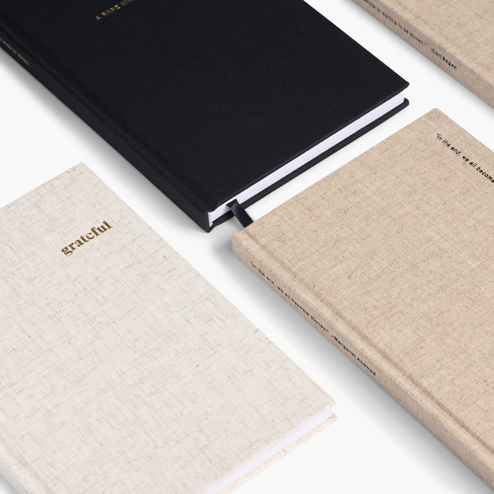 Souvenir Stationery - Grateful Heather Gray Linen Notebook Gratitude Journal