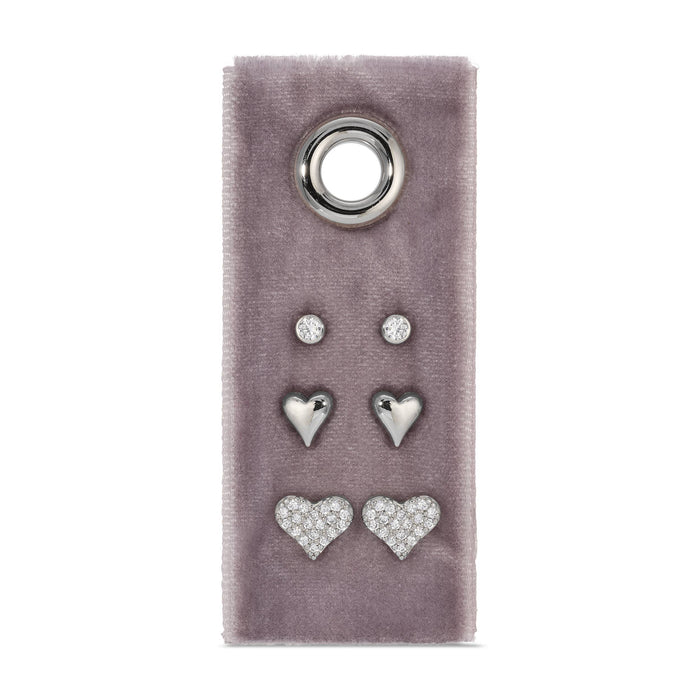 Splendid Iris - Heart Velvet Stud Gift Set: Silver