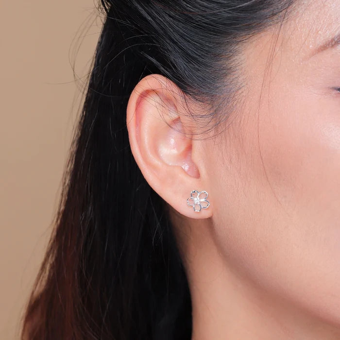 SS Cherry Blossom Outline Stud Earrings