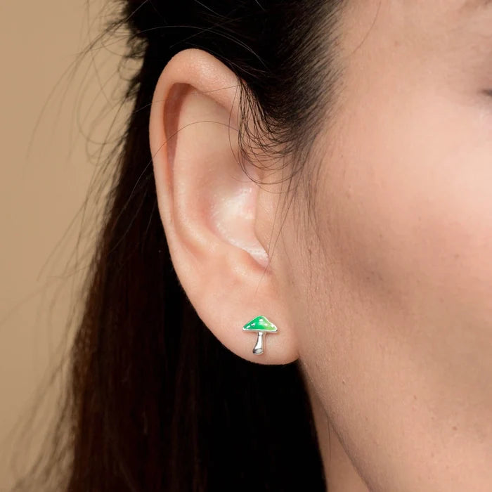 SS Green Aura Mushroom Stud Earrings