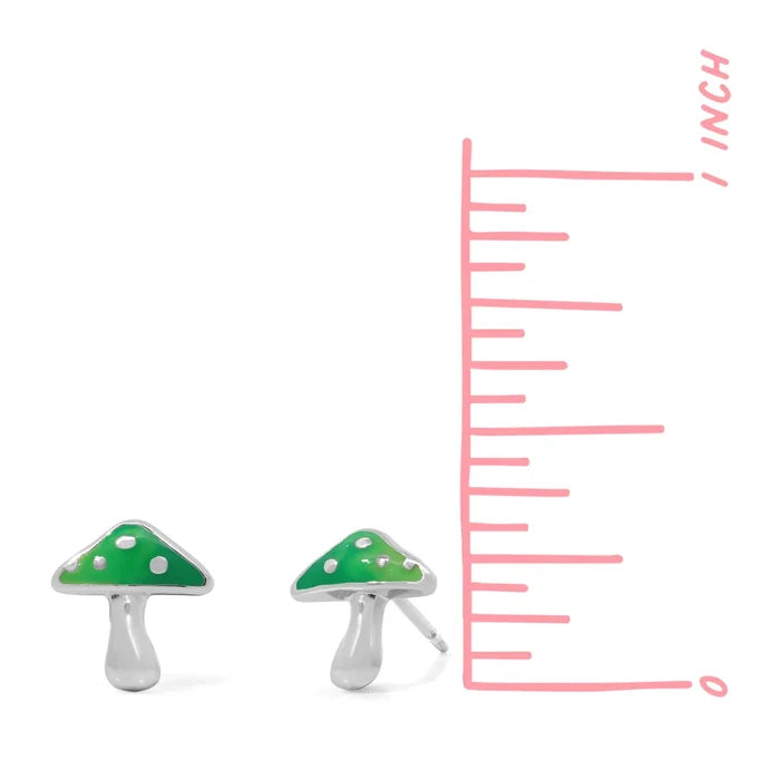 SS Green Aura Mushroom Stud Earrings