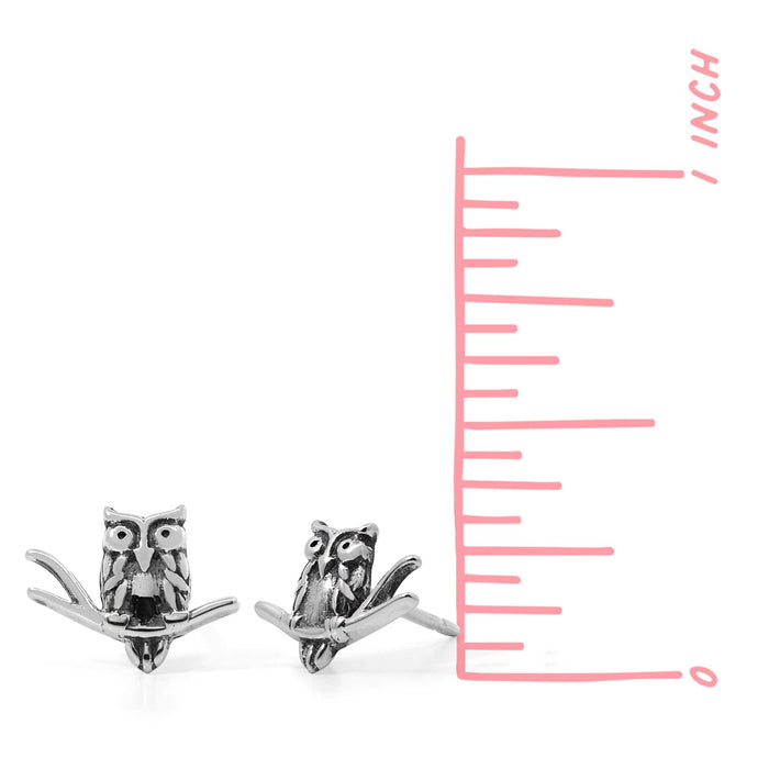 SS Wise Owl on a Branch Stud Earrings