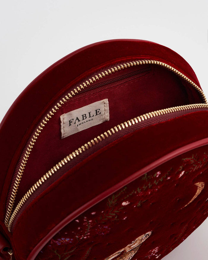 Star Gazing Rabbit Red Embroidered Circle Bag