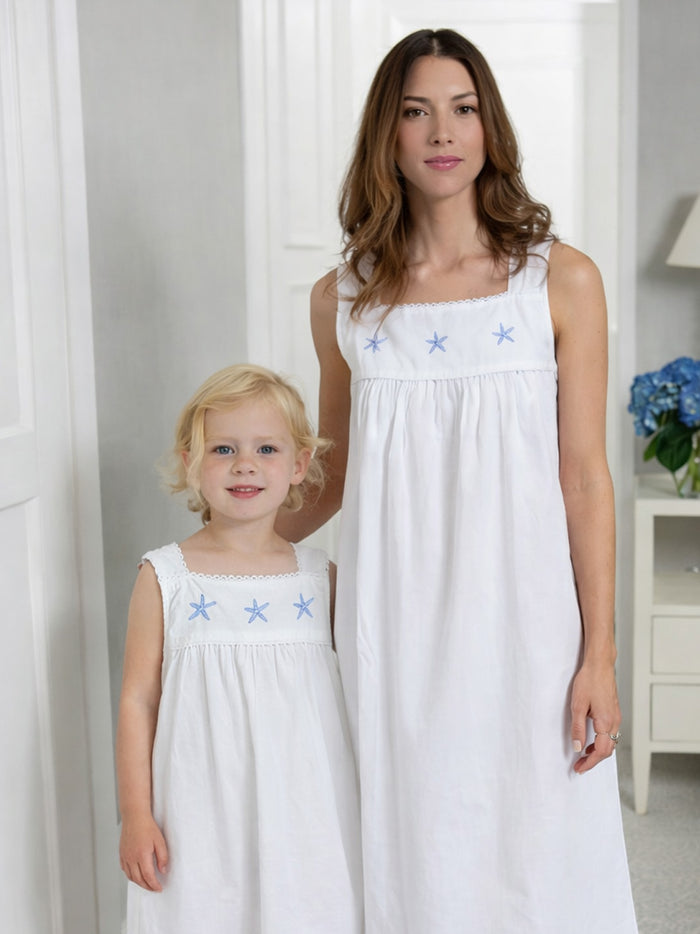 Starfish White Cotton Nightgown, Embroidered