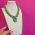 Statement Beaded Heart Necklace - Green