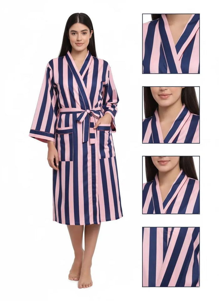 Stripe Print Bathrobe Cotton Kimono Robe for Women Beach wear Ethnic Summer Beach Cover up Handicraft Trend