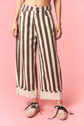 Stripe Rolled Up Barrel Printed Jeans