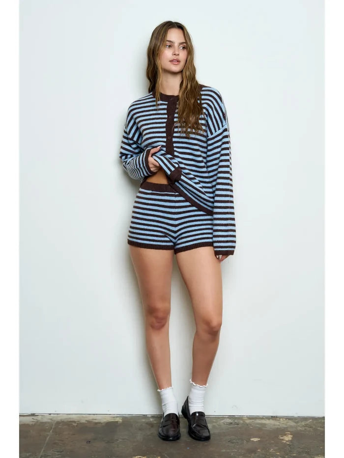 Striped Contrast Sweater Knit Mini Shorts