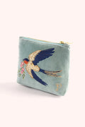 Swooping Swallows Velvet Embroidered Mini Pouch