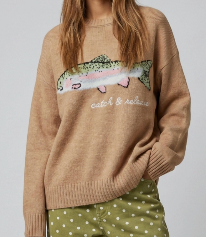 Tan "Catch & Release" Embroidery