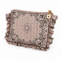 Taupe Bandana Ruffle Everything Pouch, Quilted Cosmetic Case