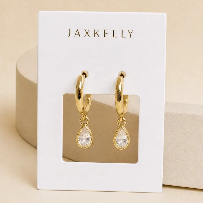 Teardrop Charm Hoop - White Cz