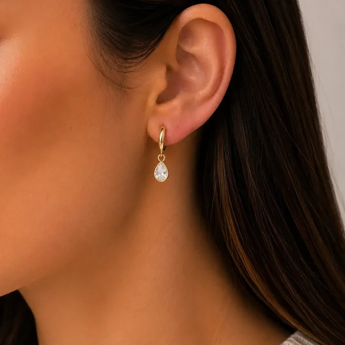 Teardrop Charm Hoop - White Cz