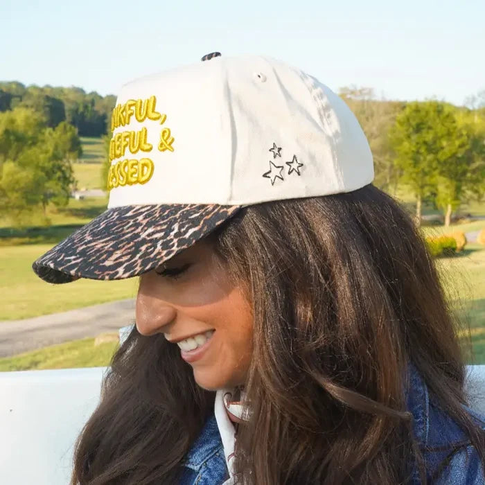 Thankful, Grateful & Blessed - Leopard Trucker Hat