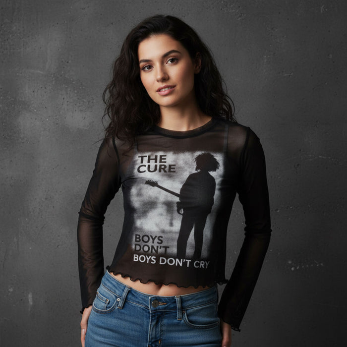 The Cure Ladies Long Sleeve Mesh Crop Top: Boys Don't Cry
