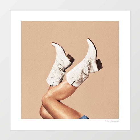 These Boots – Nude Art Print by Vertigo Artography | Cowgirl Wall Art | White Western Boots Poster | Cowgirl Boots Print