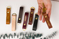 Thick leather loop keychains in assorted colors with brass ring hardware — personalized custom key fobs in vegetable-tanned leather.