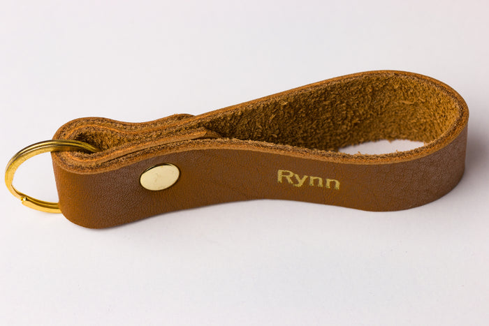 leather thick loop keychain with gold hardware — minimalist personalized key accessory.
