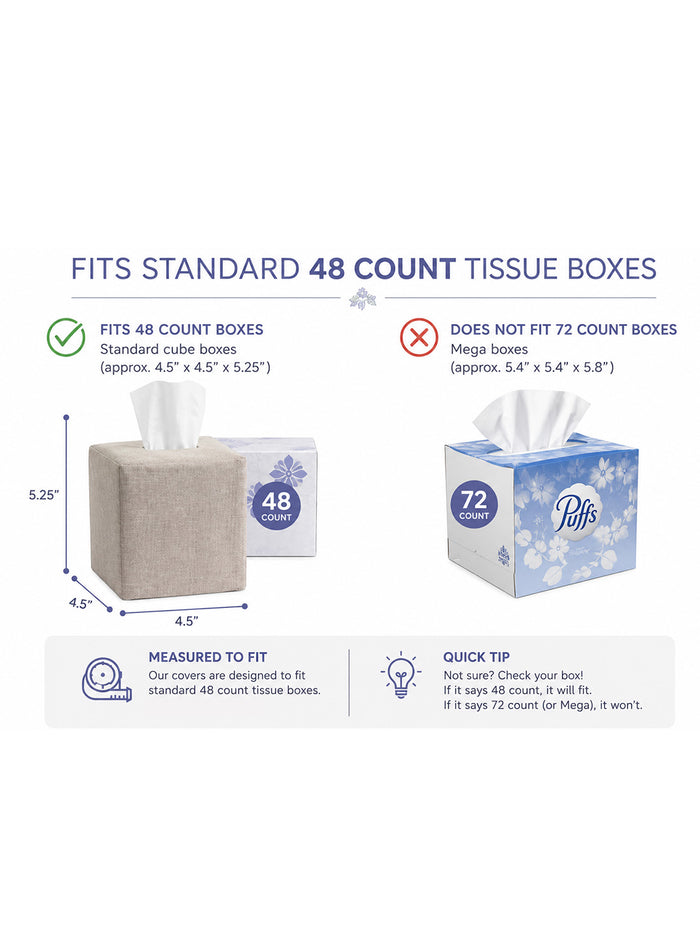 Tissue Box Cover - Natural Linen, Plain, Square Opening