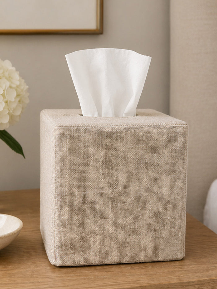 Tissue Box Cover - Natural Linen, Plain, Square Opening