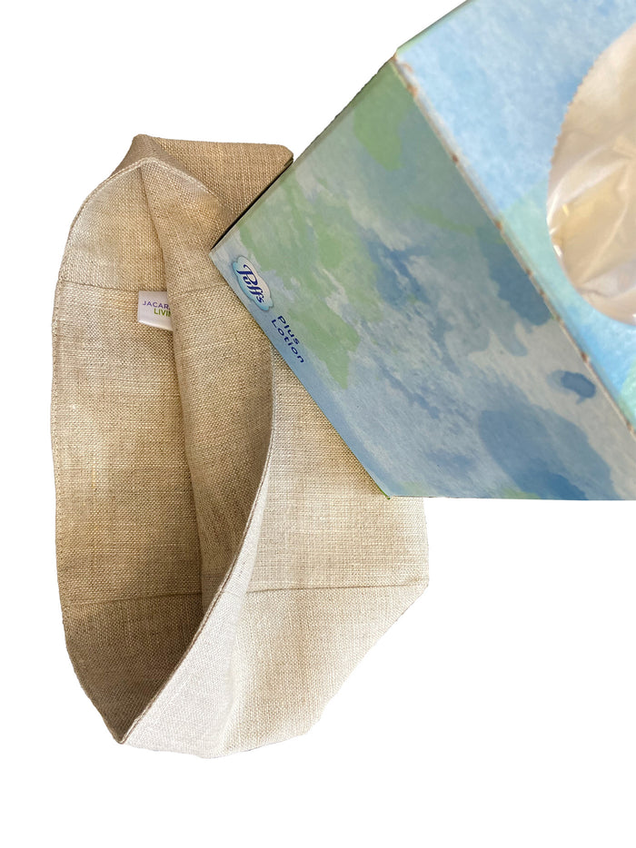 Tissue Box Cover - Natural Linen, Plain, Square Opening