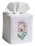 Tissue Box Cover - White Linen / Cotton, Embroidered