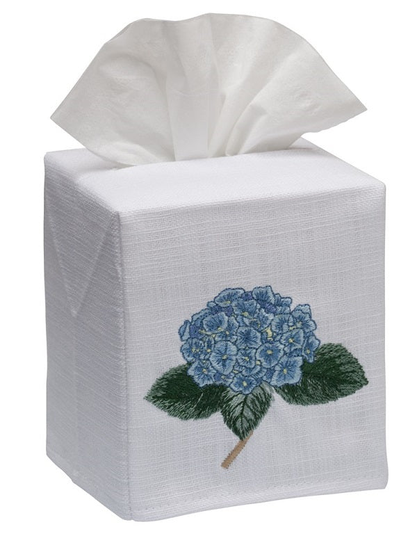 Tissue Box Cover - White Linen / Cotton, Embroidered
