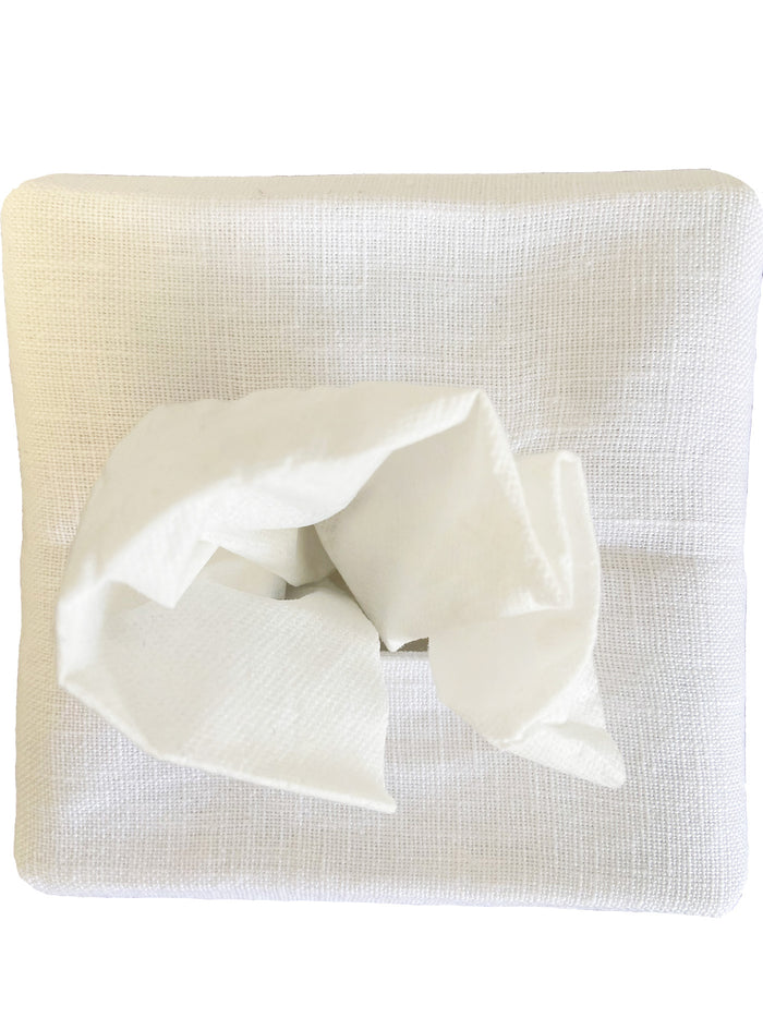 Tissue Box Cover - White Linen / Cotton, Square Opening, No Embroidery