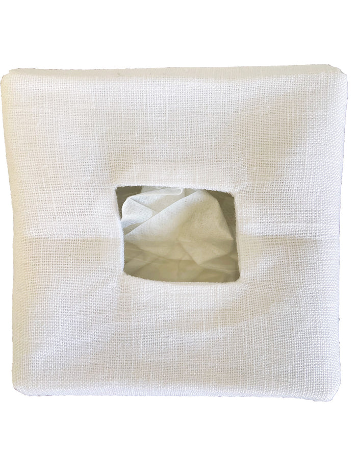 Tissue Box Cover - White Linen / Cotton, Square Opening, No Embroidery