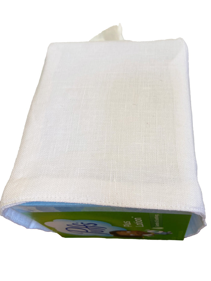 Tissue Box Cover - White Linen / Cotton, Square Opening, No Embroidery