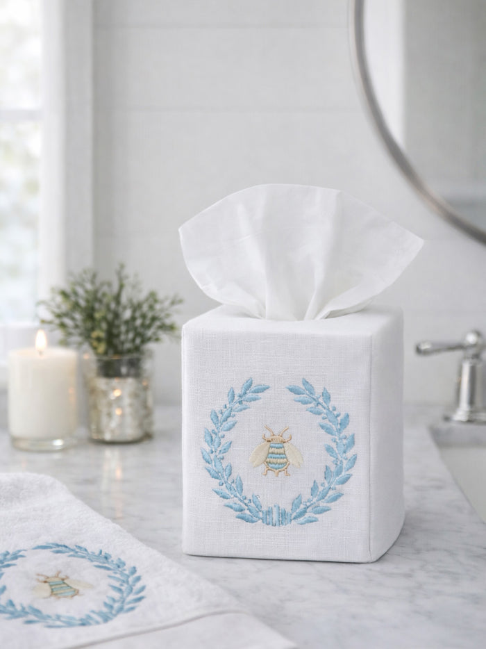 Tissue Box Cover, Embroidered Bees