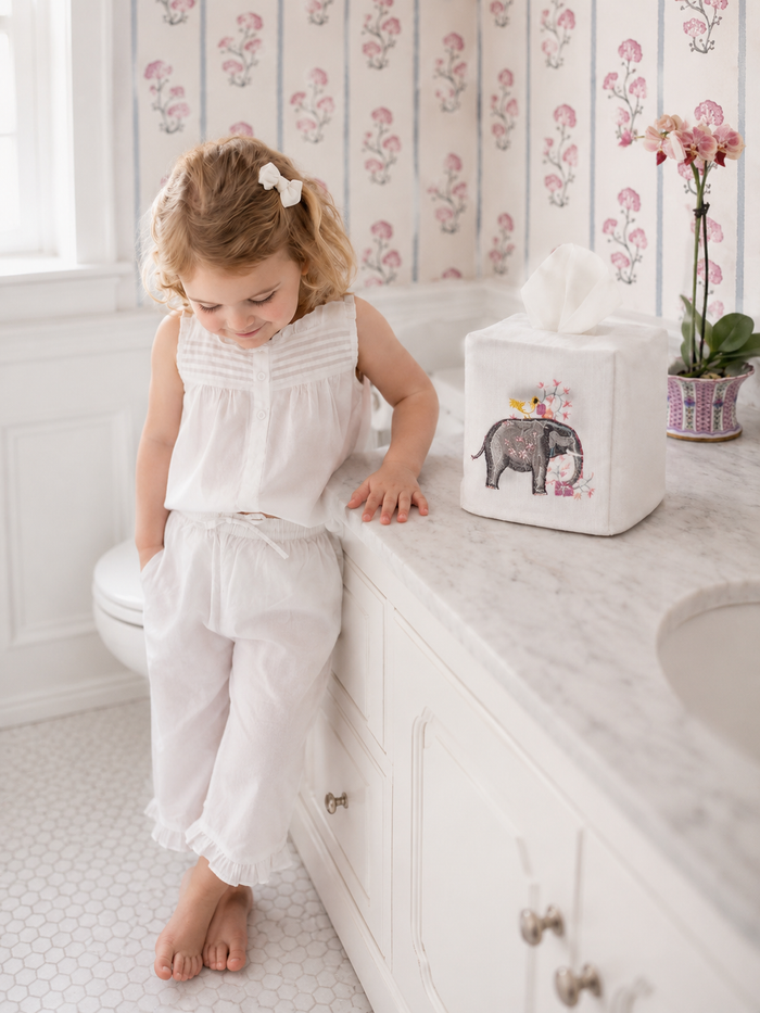 Tissue Box Cover, Embroidered Children