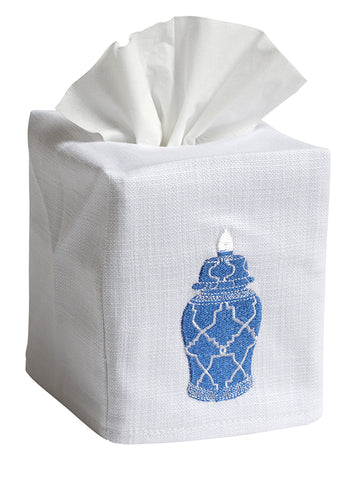 Tissue Box Cover, Embroidered Chinoiserie