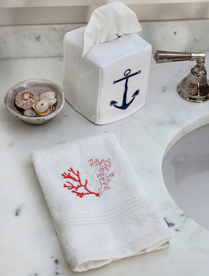 Tissue Box Cover, Embroidered Nautical