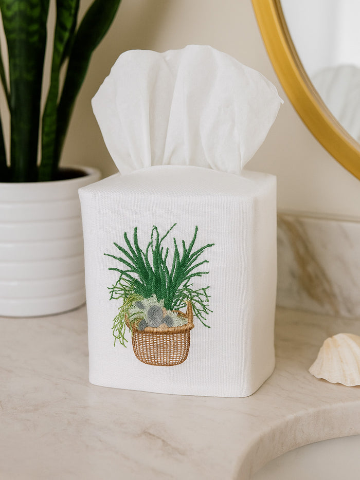 Tissue Box Cover, Embroidered Nautical