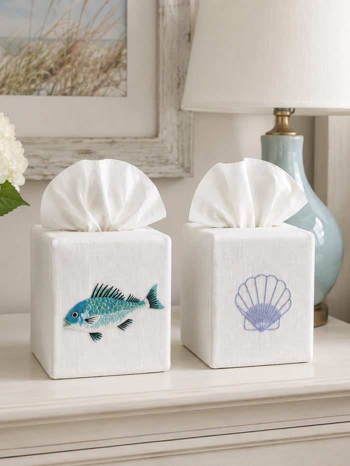 Tissue Box Cover, Embroidered Shell Collection