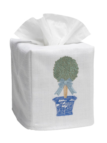 Tissue Box Cover, Embroidered Topiary