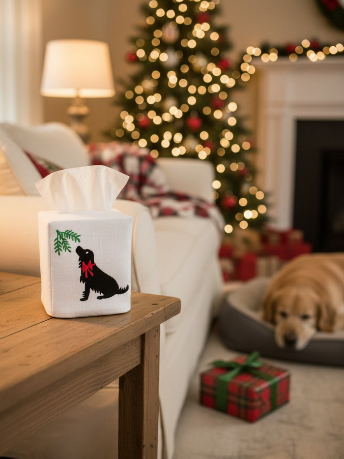 Tissue Box Cover, Holiday Black Lab