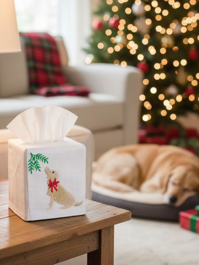 Tissue Box Cover, Holiday Yellow Lab