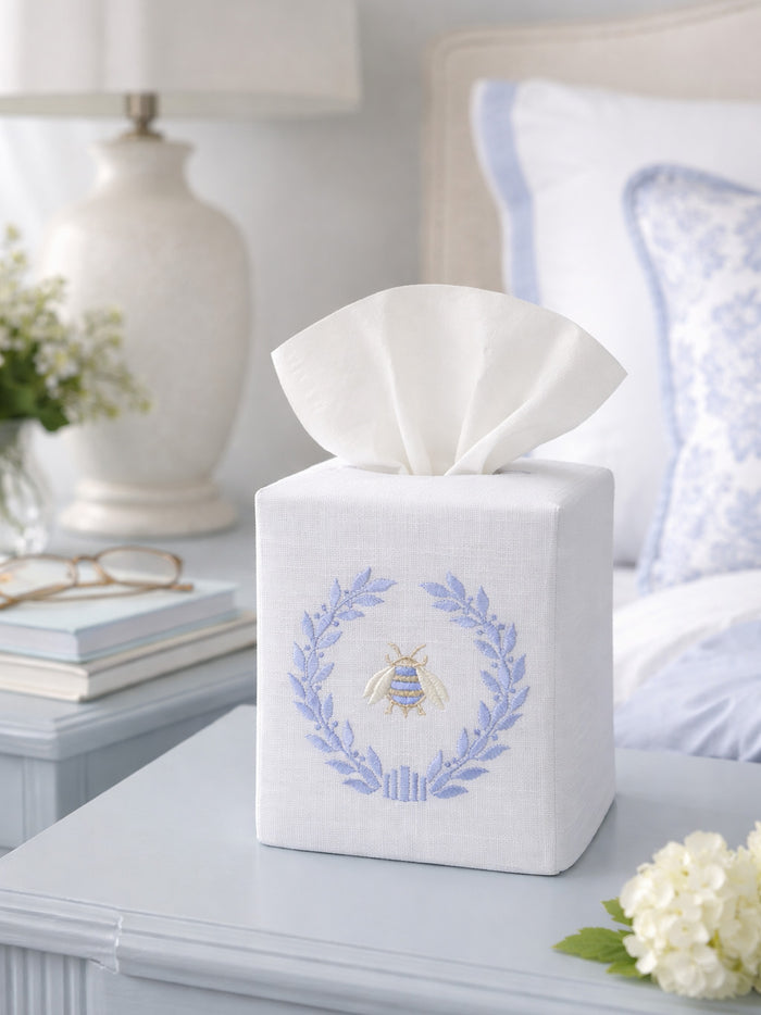 Tissue Box Cover, Napoleon Bee Wreath (Blue)