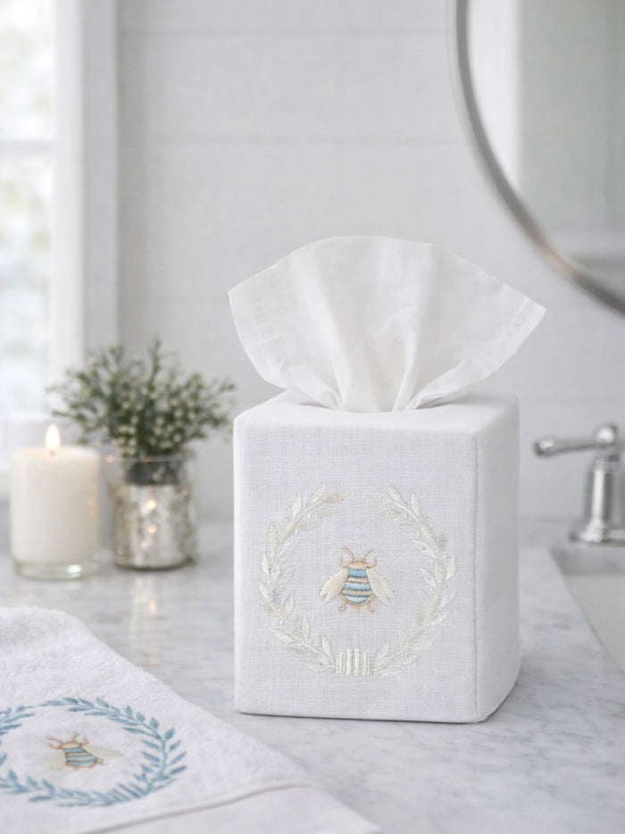 Tissue Box Cover, Napoleon Bee Wreath (Cream)
