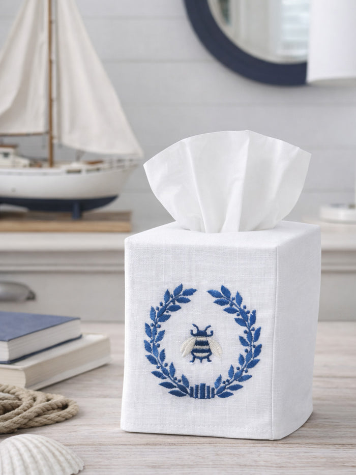 Tissue Box Cover, Napoleon Bee Wreath (Navy)