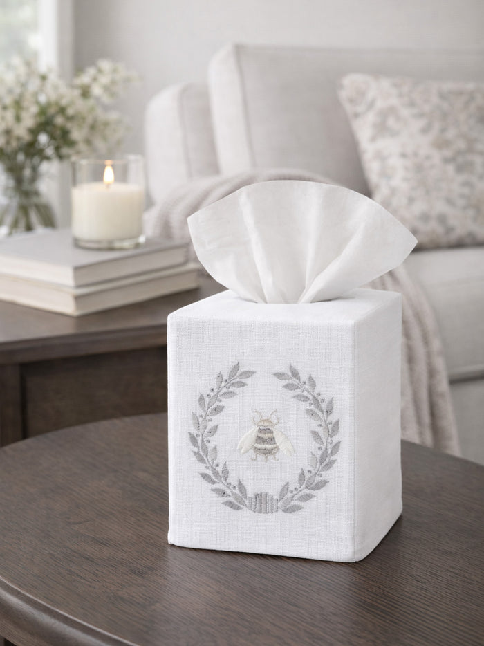 Tissue Box Cover, Napoleon Bee Wreath (Pewter)