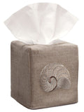 Tissue Box Cover, Natural Linen, Striped Nautilus (Beige)